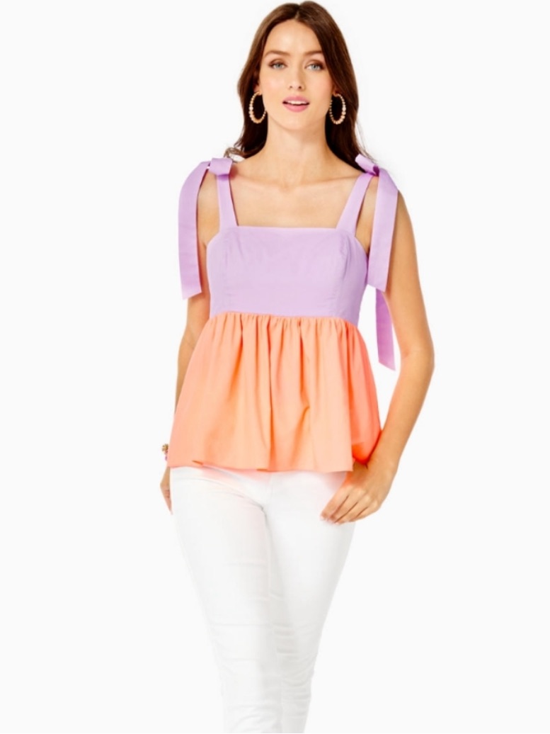 Lilly Pulitzer Anlee Top Size 4 Purple Iris Pb Bellini Tie Strap Cotton Poplin